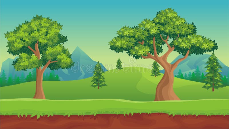 Nature landscape, cartoon game background stock illustration Nature landscape, cartoon game background stock illustration