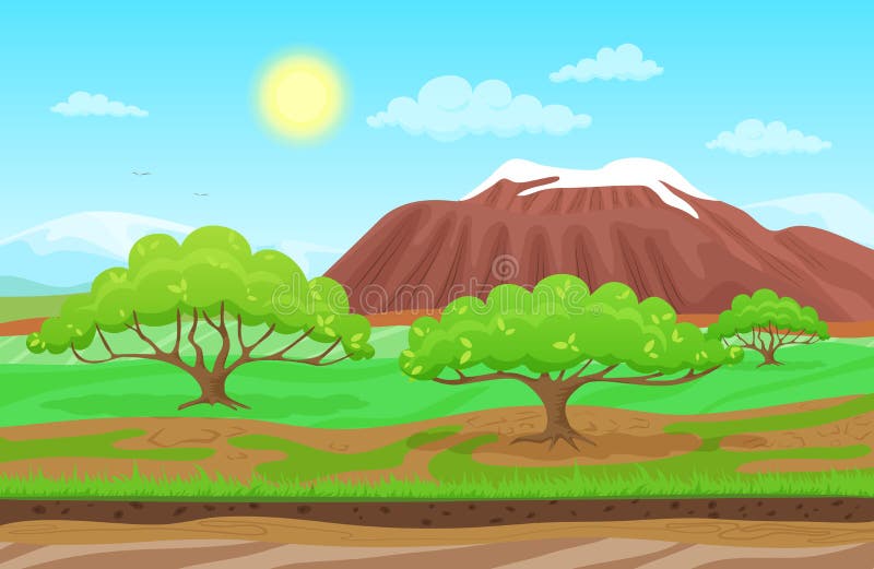 Cartoon nature spring summer landscape in sun day stock illustration Cartoon nature spring summer landscape in sun day stock illustration