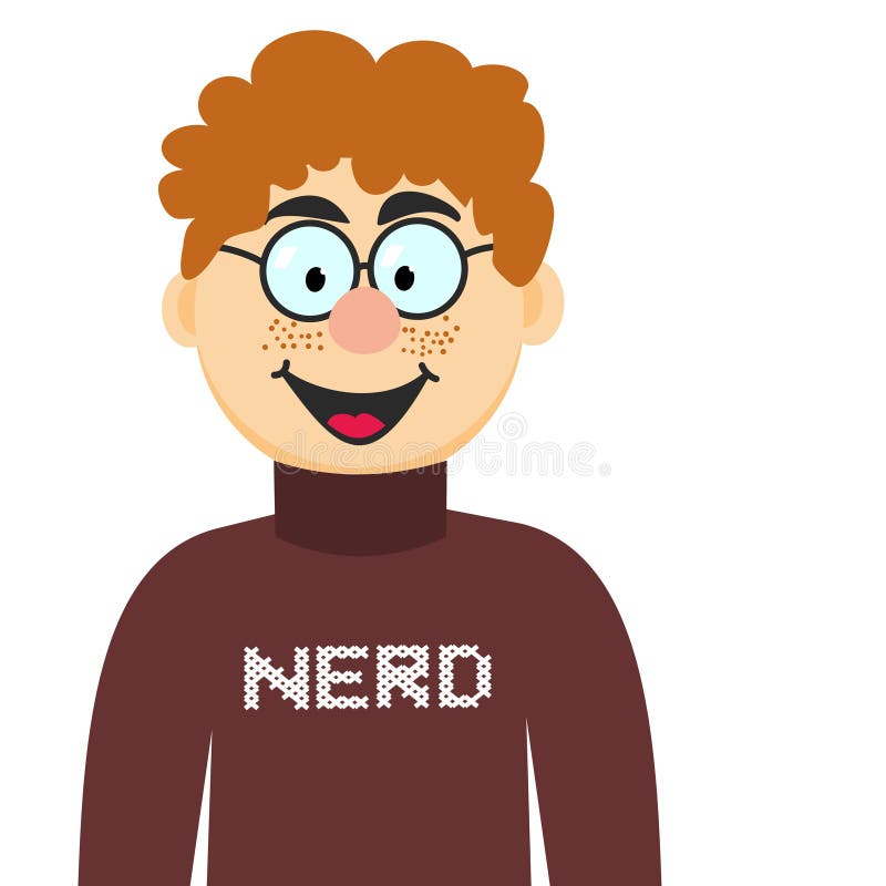 Cartoon Nerd in Glasses and Pullover. Stock Vector - Illustration of