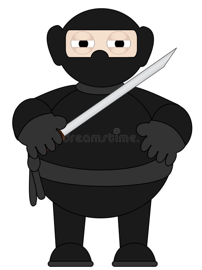 Cartoon Ninja with sword standing alone stock illustration