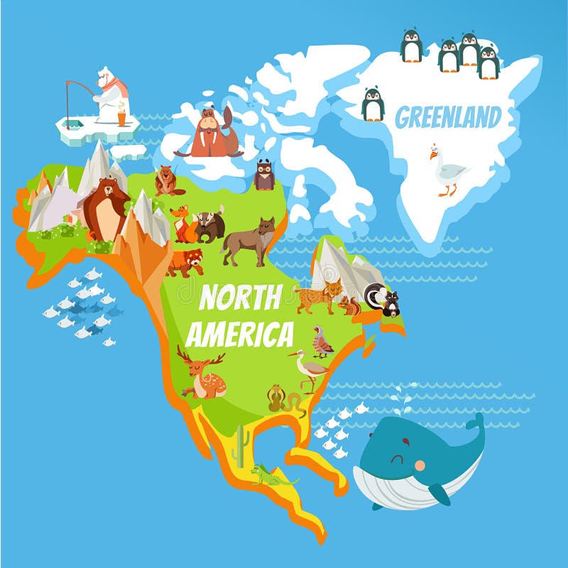 Cartoon North America Continent Map Stock Vector - Image: 61953501