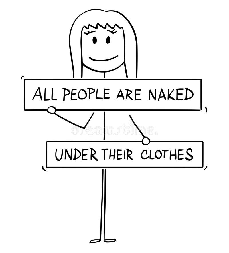 Cartoon of Front of Naked or Nude Stick Figure - Stock