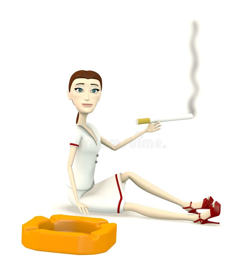 Cartoon nurse with ashtray and cigarette vector illustration