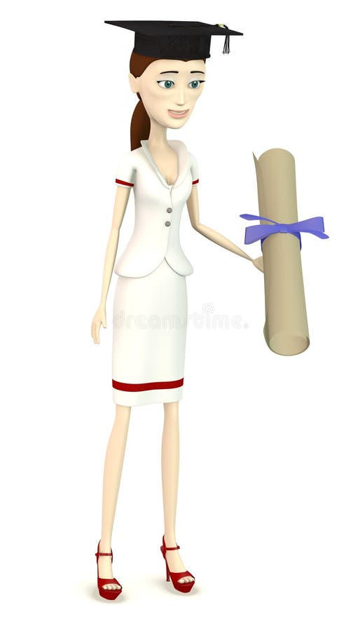 Cartoon Nurse with Graduation Cap and Diploma Stock Illustration