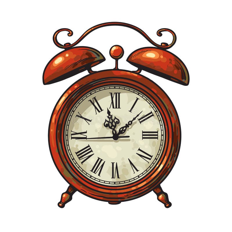 Old Fashioned Alarm Clock Ring Sketch Engraving, Vectors