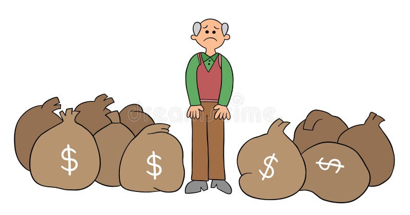 Cartoon Old Man Has Lots of Money but he is Unhappy, Vector Illustration  Stock Vector - Illustration of bank, generation: 220932390