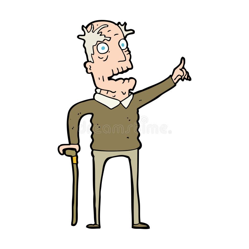 cartoon old man with walking stick