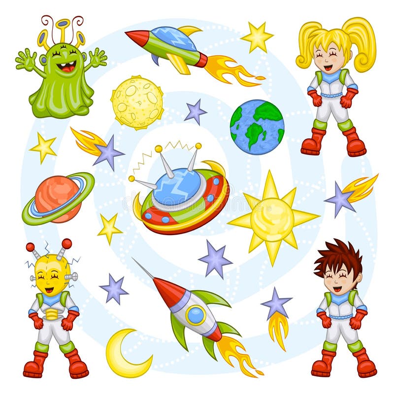 Cartoon outer space set stock vector. Illustration of planet - 23783908