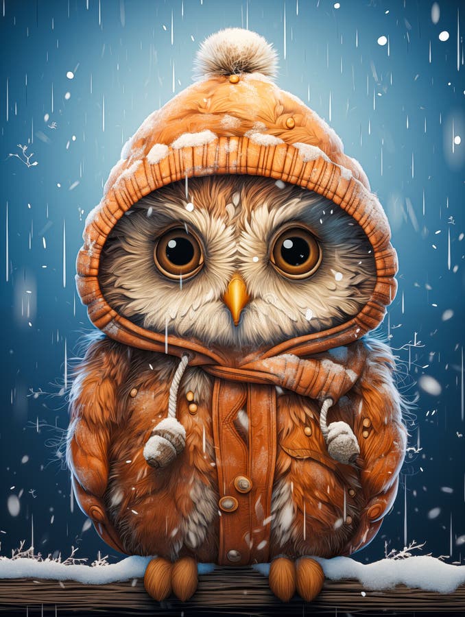 Cartoon owl in warm cloth in the winter vector illustration
