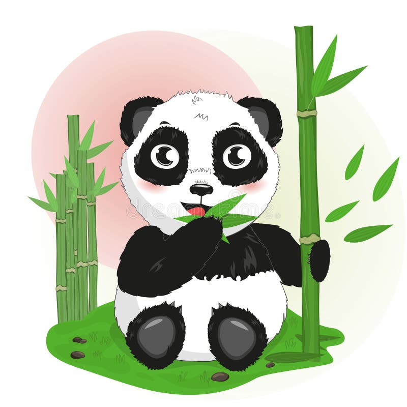 Panda Little Bamboo Cartoon Stock Illustration - Illustration of ...