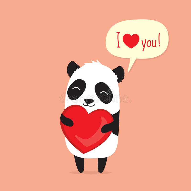 Cartoon Panda Holding Heart and Saying I Love You in Speech Bubble.  Greeting Card for Valentine`s Day Stock Illustration - Illustration of  cartoon, panda: 84645217