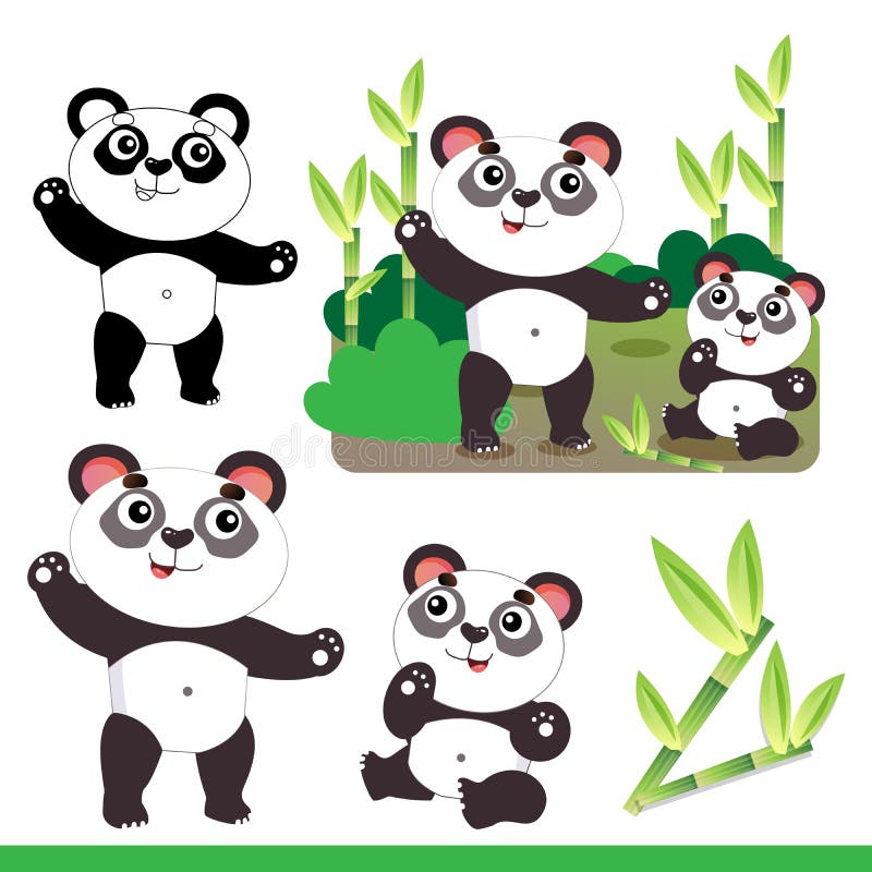 Cartoon Panda with Little Cub and Bamboo or Sugar Cane. Animals. Zoo Stock  Vector - Illustration of children, drawing: 218495839