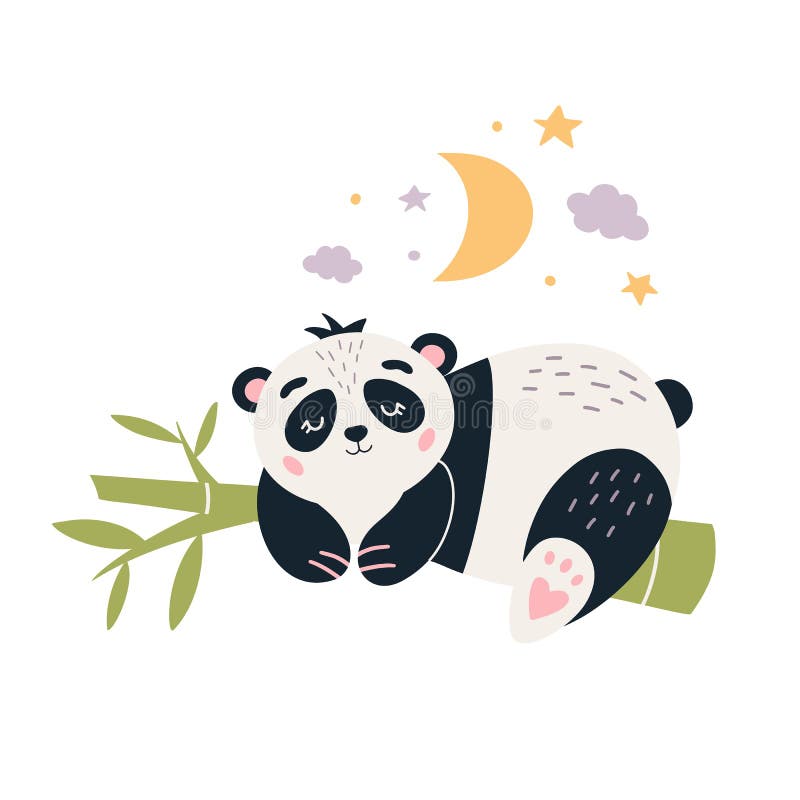 Premium Vector  Cute panda bear cartoon sleep on bamboo good night kawaii  animal