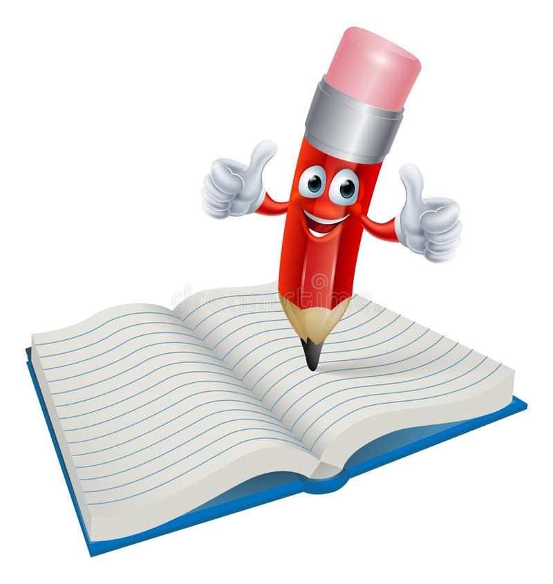 Cartoon Pencil Man Writing In Book Stock Vector - Image: 33572199