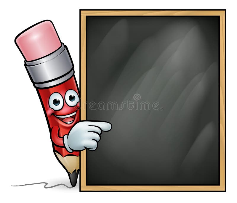 Cartoon Pencil and School Blackboard Stock Vector - Illustration of eyes,  chalk: 97581867