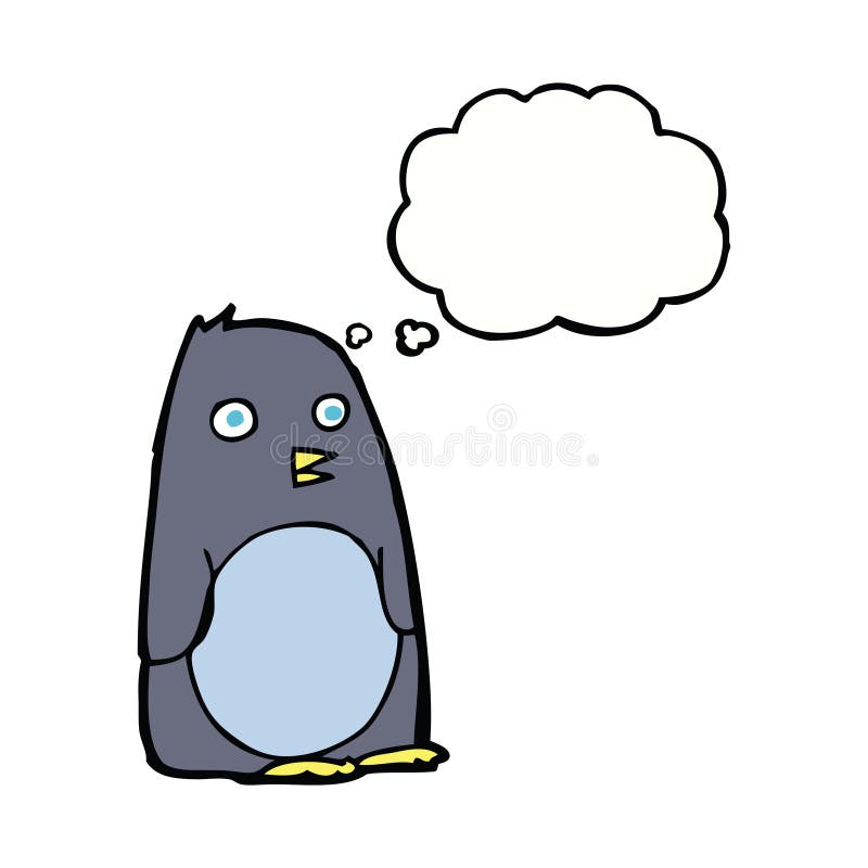 cartoon penguin with thought bubble