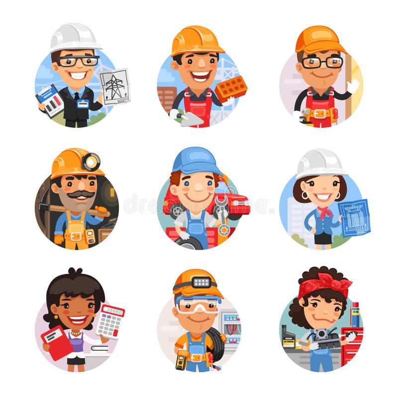 Cartoon People Avatars with Different Professions stock illustration