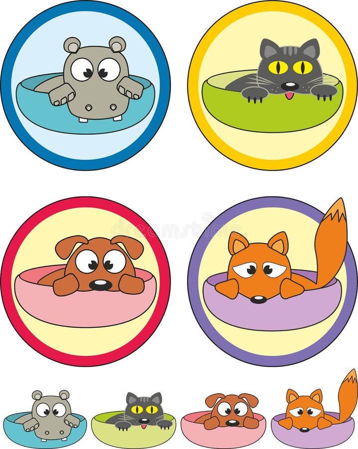 Cartoon pets in cups- stickers (labels)