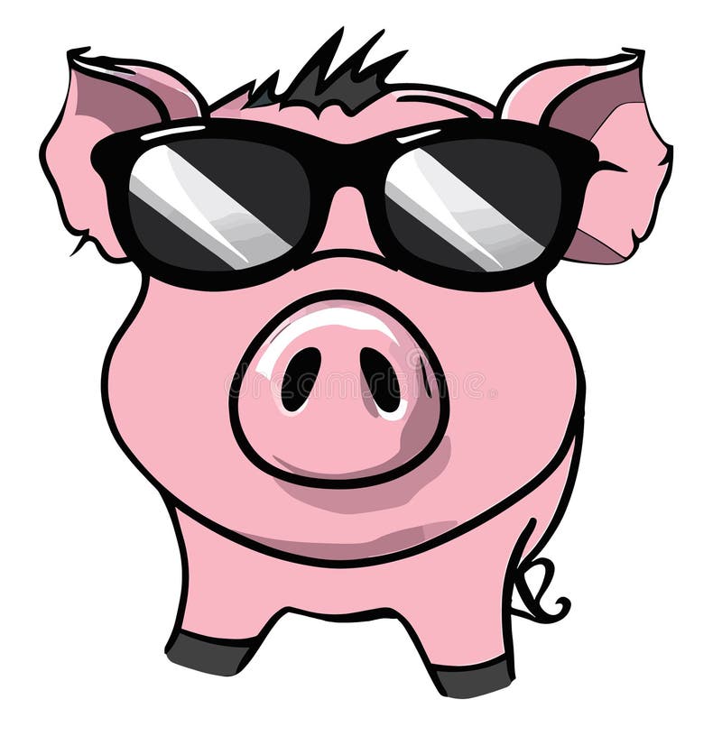 A Cartoon of Pig Wearing Sunglasses, Transparent Background, for