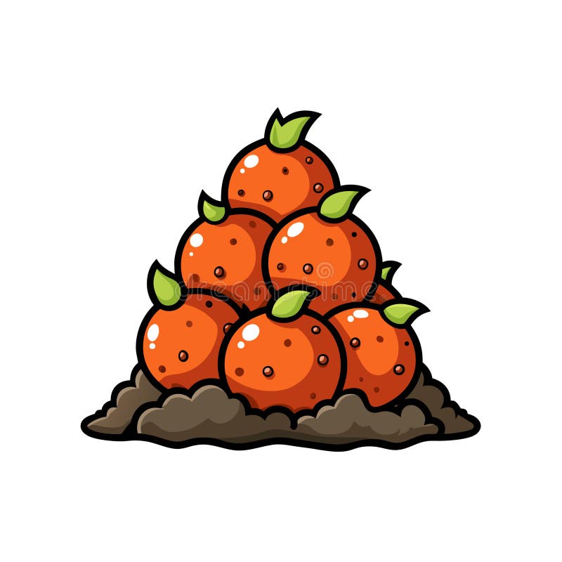 Cartoon Pile von Orangen Freshly geerntet mit grünen Blättern lizenzfreie abbildung