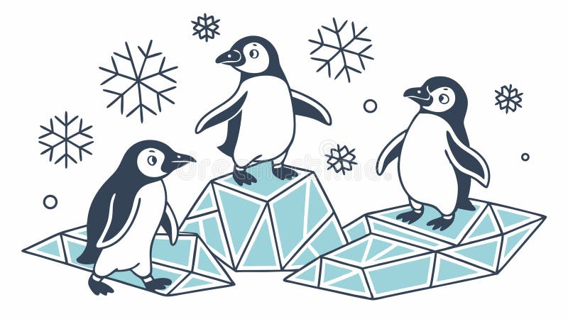 Cartoon Pinguine auf Eis mit Schneeflocken Illustration Vektordesign Generative AI stock abbildung
