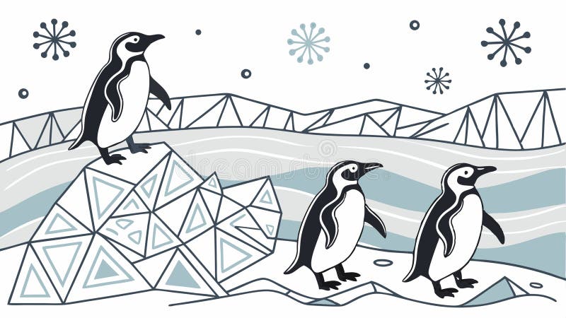 Cartoon Pinguine auf Eisscholle mit schneearktischer Natur Grafik Vektordesign Generative AI stock abbildung