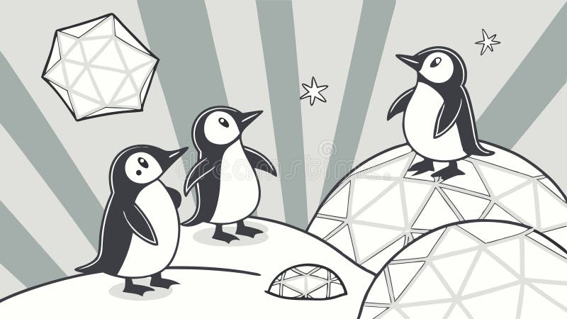 Cartoon Pinguine auf Schnee mit Stern-Skizze-Darstellung Vektordesign Generative KI stock abbildung
