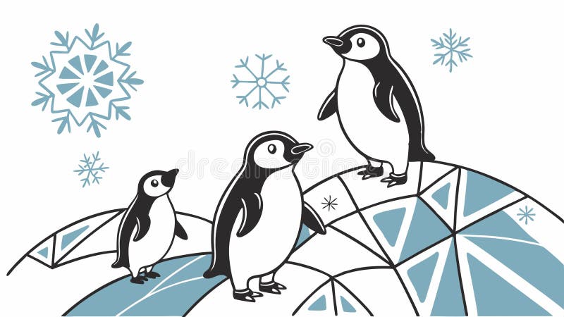 Cartoon Pinguine mit Schneeflocken umreißen arktische grafische Vektordesign Generative AI lizenzfreie abbildung