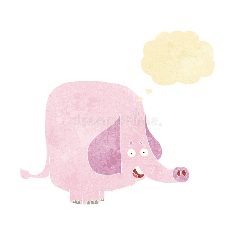 cartoon pink elephant with thought bubble