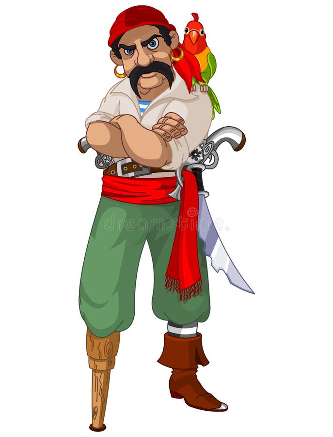Cartoon pirate with parrot stock illustration Cartoon pirate with parrot stock illustration