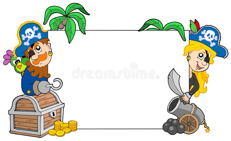 Cartoon pirates holding blank board stock illustration