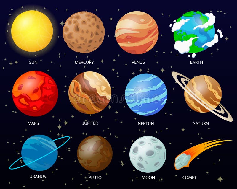 Cartoon Solar System Planets Stock Vector - Illustration of gradient