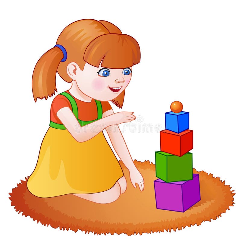 Cartoon playing girl stock illustration. Illustration of cubes - 49373682