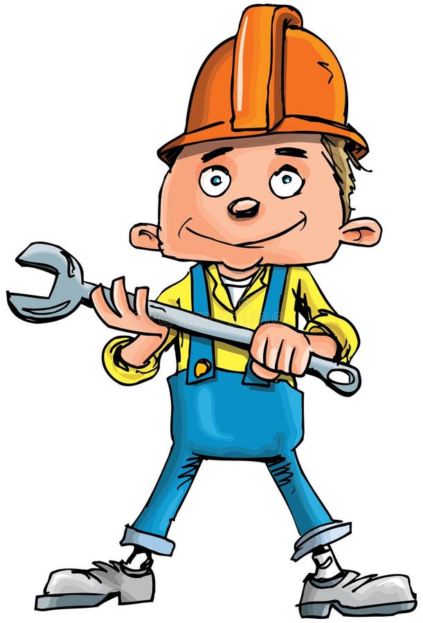 Cartoon plumber holding a tool vector illustration
