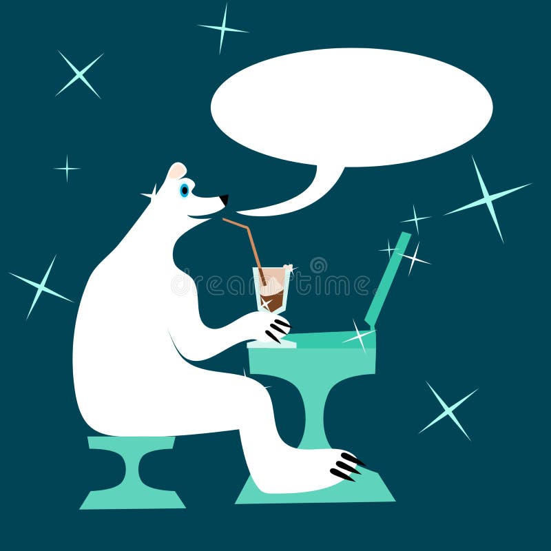 Cartoon polar bear drinking iced coffee and writing to laptop royalty free illustration Cartoon polar bear drinking iced coffee and writing to laptop royalty free illustration