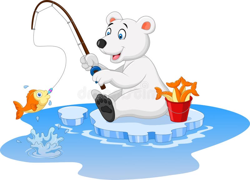 Cartoon polar bear fishing stock vector. Illustration of ...