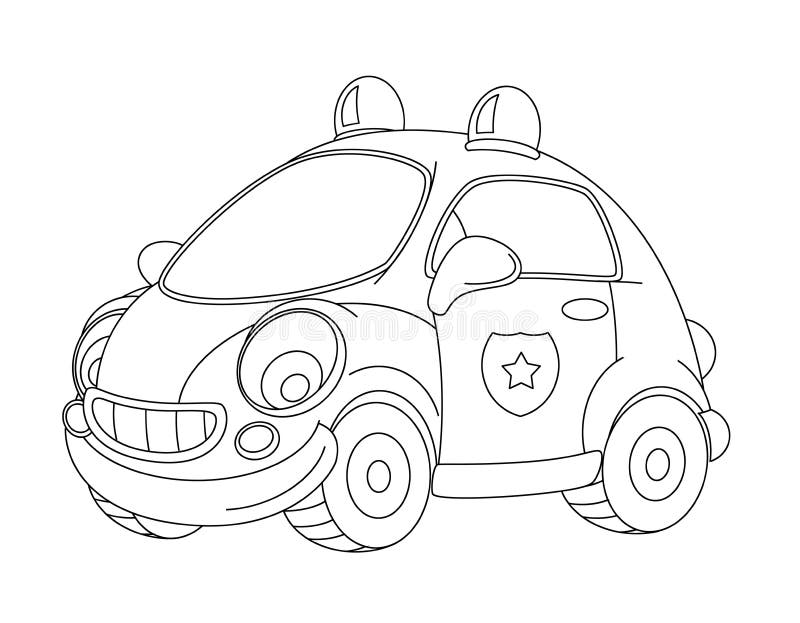 Cartoon Police Car Isolated - Coloring Page Stock Illustration ...