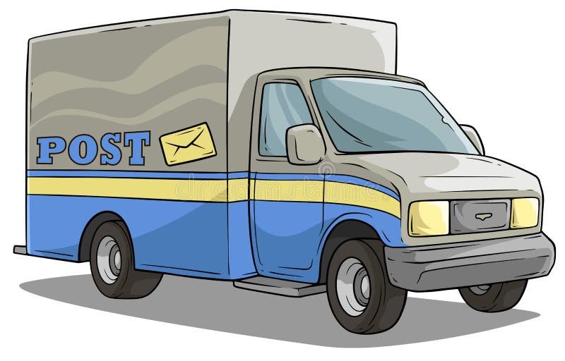 Cartoon post delivery transportation cargo truck.