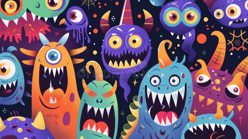 Cartoon poster templates for a kids Halloween event with funny aliens, strange animals, or creatures.. AI generated