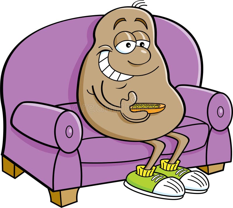 Cartoon potato sitting on a couch. 