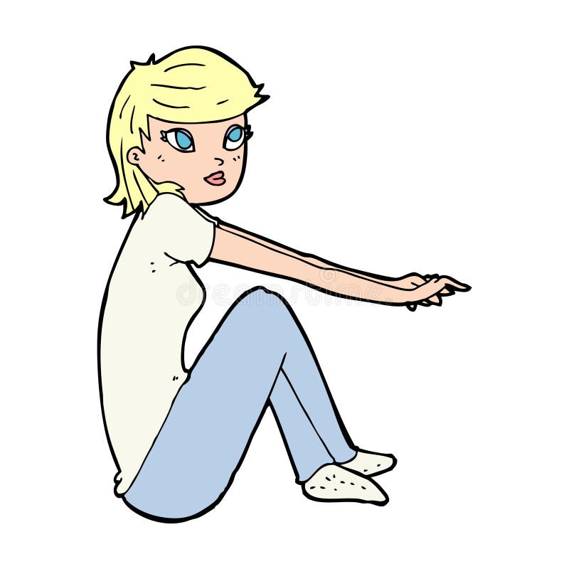 cartoon pretty girl sitting