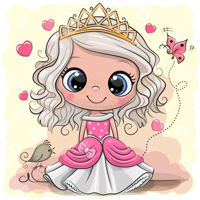 Cartoon Princess with bird on a yelow background