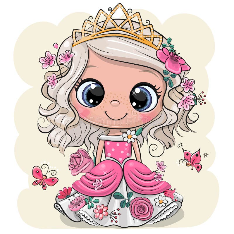 Cartoon Princess with flowers on a yellow background