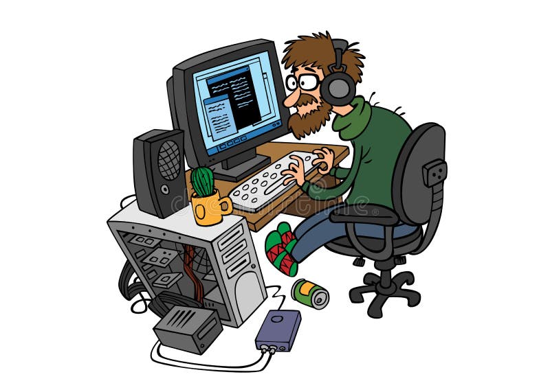 Cartoon Programmer Working Behind the Computer Stock Illustration -  Illustration of keyboard, table: 77862319
