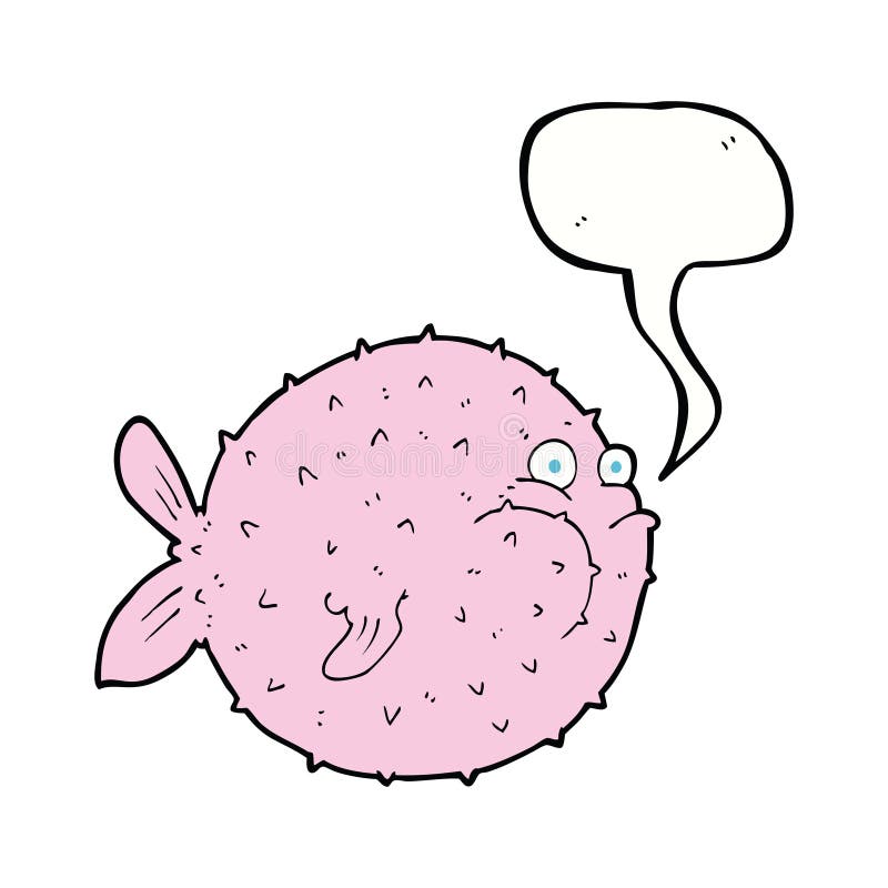 cartoon puffer fish with speech bubble