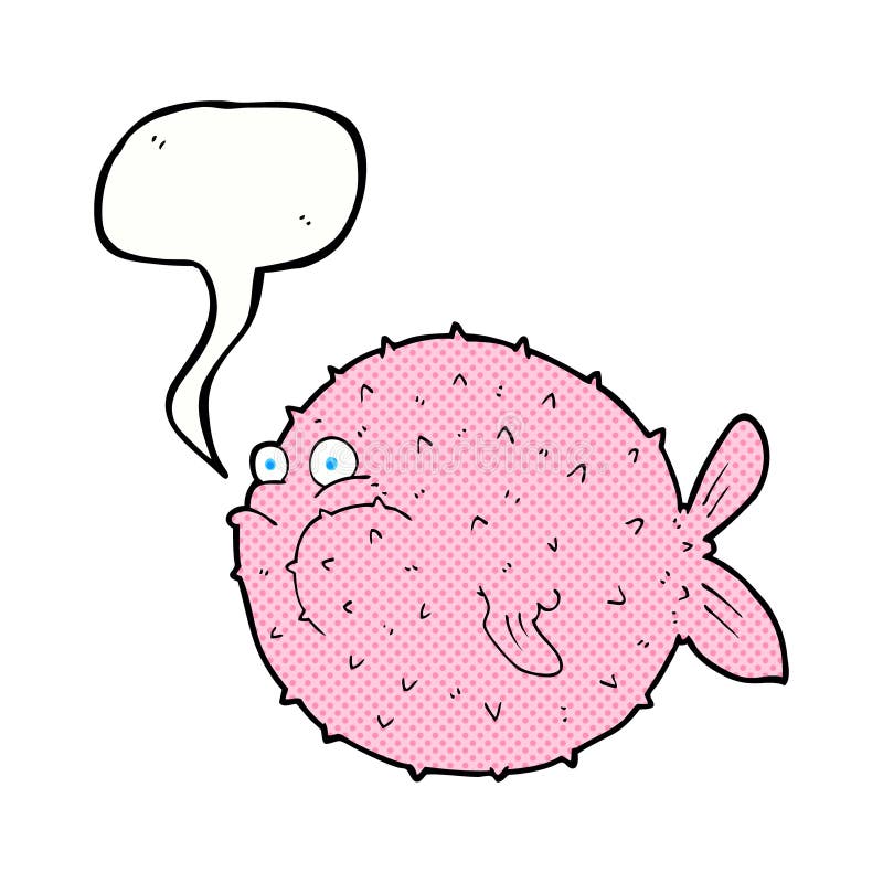 cartoon puffer fish with speech bubble