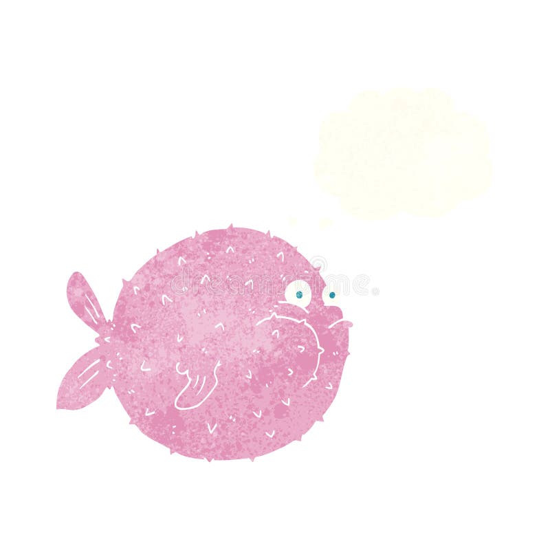 cartoon puffer fish with thought bubble