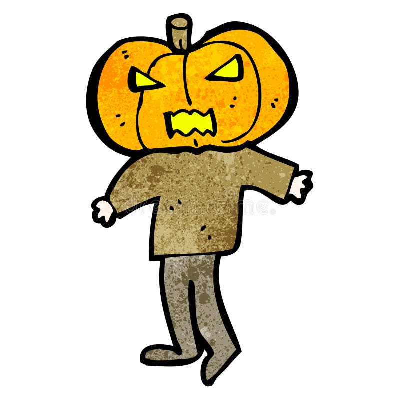 Funny Cartoon Man With Pumpkin For A Head Stock Illustration