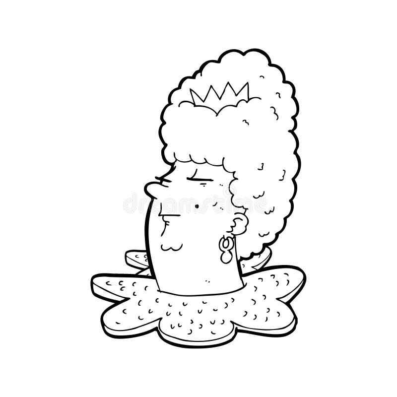 Cartoon queen's head. Black and White Line cartoon in retro style. Vector available royalty free illustration