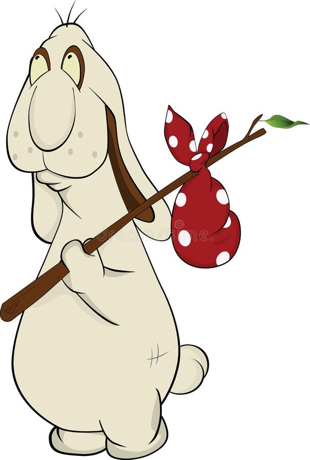 Cartoon Rabbit and Bindle Sack